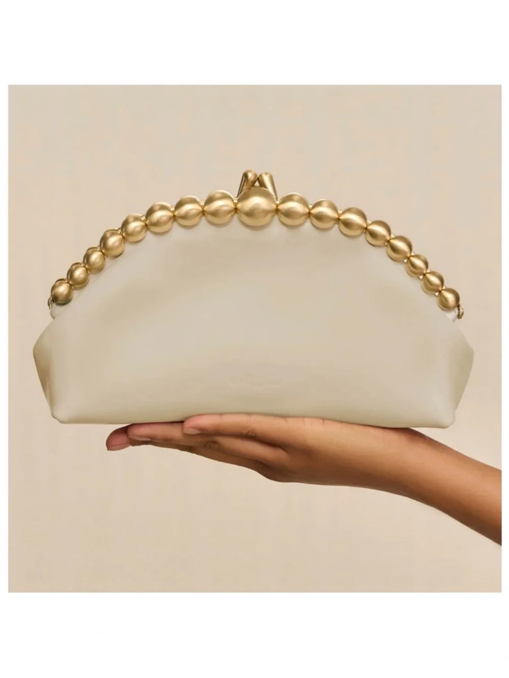 CULT GAIA Una Gold Pearl Detail Leather Sand Dollar Clutch - Picture 1 of 11